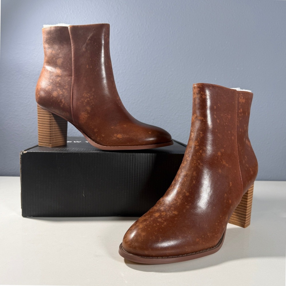 New York and Company Jadyn Side Zip Ankle Bootie Brown Block Heel Womens 10